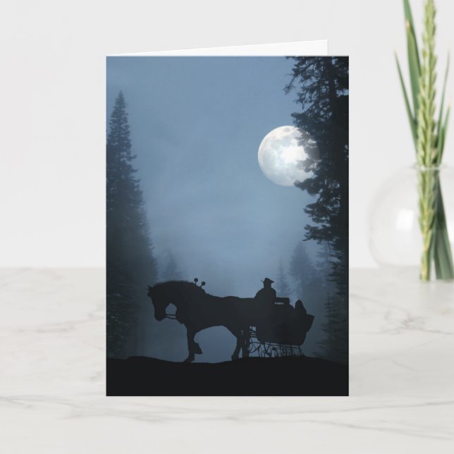 Midnight Full Moon Sleigh Ride Season's Greetings Holiday Card (Front)