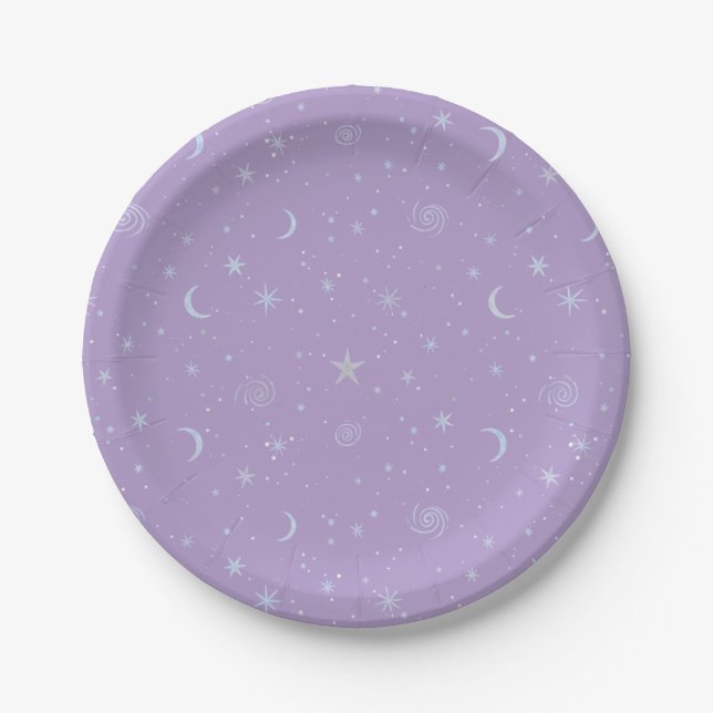 Midnight Galaxy Celestial on light lavender Paper Plate (Front)