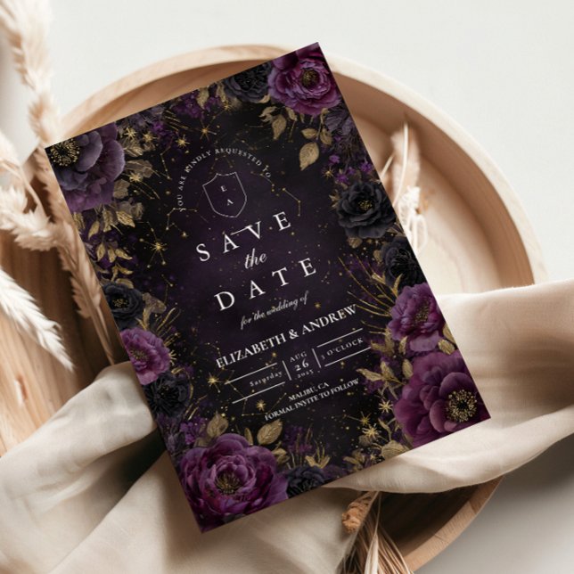 Midnight Galaxy Gothic Purple Wedding Save The Date (Creator Uploaded)
