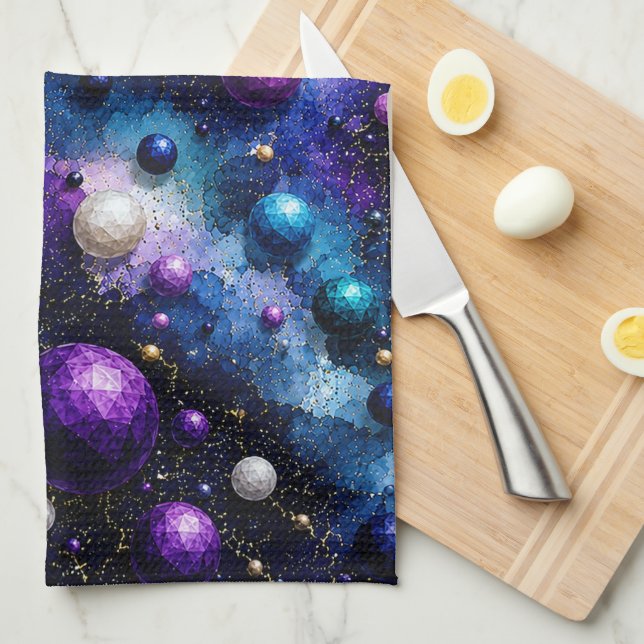 Midnight Galaxy Poly Bubbles  Tea Towel (Quarter Fold)