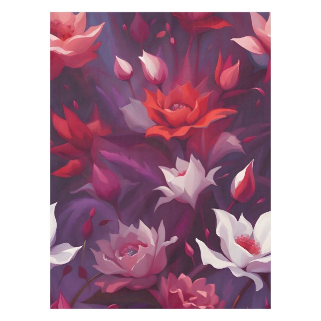 Midnight Garden Bloom Serenade Watercolor Tablecloth (Front)