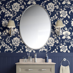 Midnight Garden - Blue and White - Traditional Wallpaper