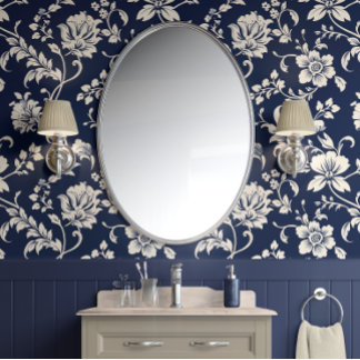 Midnight Garden - Blue and White - Traditional  Wallpaper