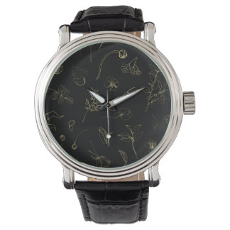 Midnight Garden Botanical Line Art Watch