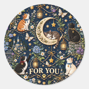Midnight Garden Cats – FOR YOU Envelopes & Gift Se Classic Round Sticker