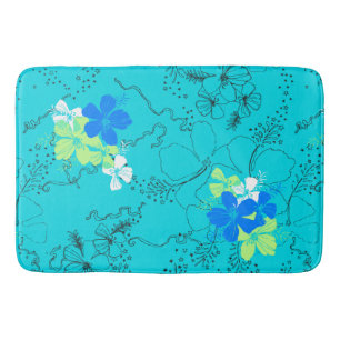 Midnight Garden Hawaiian Hibiscus Coordinate- Turq Bath Mat