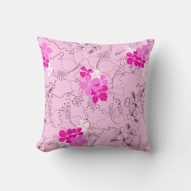 Midnight Garden Hawaiian Hibiscus Floral Cushion (Front)