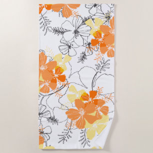 Midnight Garden Hawaiian Hibiscus Floral Papaya Beach Towel
