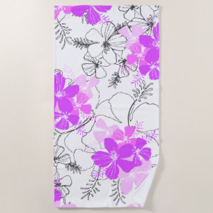 Midnight Garden Hawaiian Hibiscus Floral Violet Beach Towel
