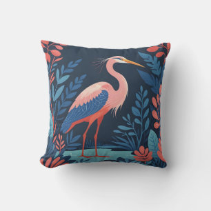 midnight garden heron outdoor pillow