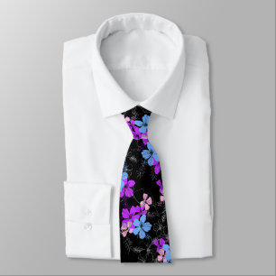 Midnight Garden Hibiscus Floral Two-sided Printed Tie