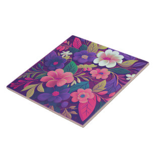 Midnight Garden Jewel Floral Decorative Ceramic Tile