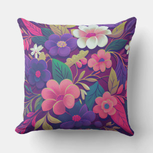 Midnight Garden Jewel Floral Throw Pillow