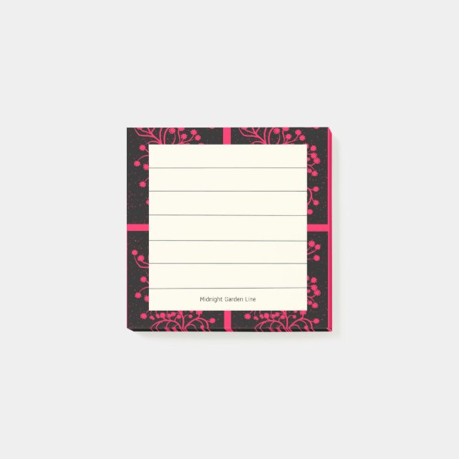 Midnight Garden Line Raspberry Bloom Post-it Notes (Front)