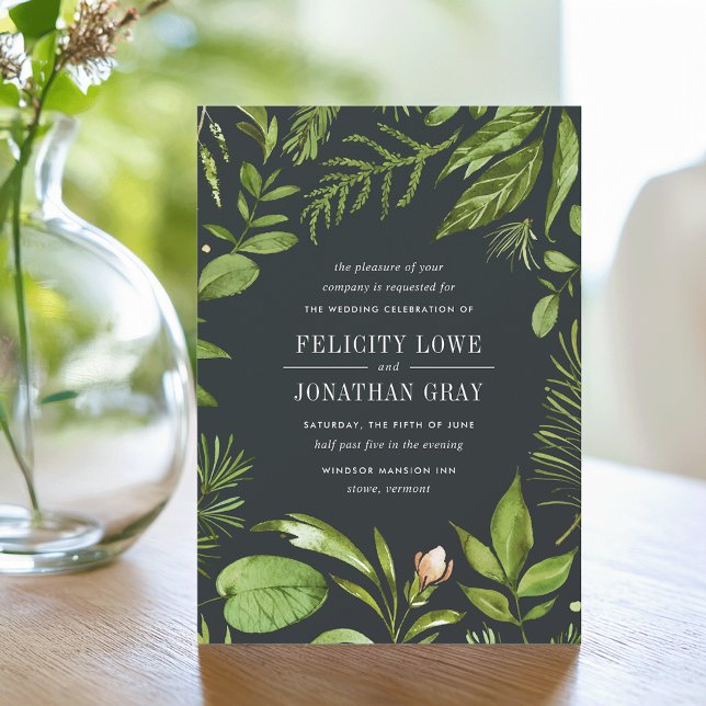 Midnight Garden | Moody Green Botanical Wedding Invitation (Creator Uploaded)