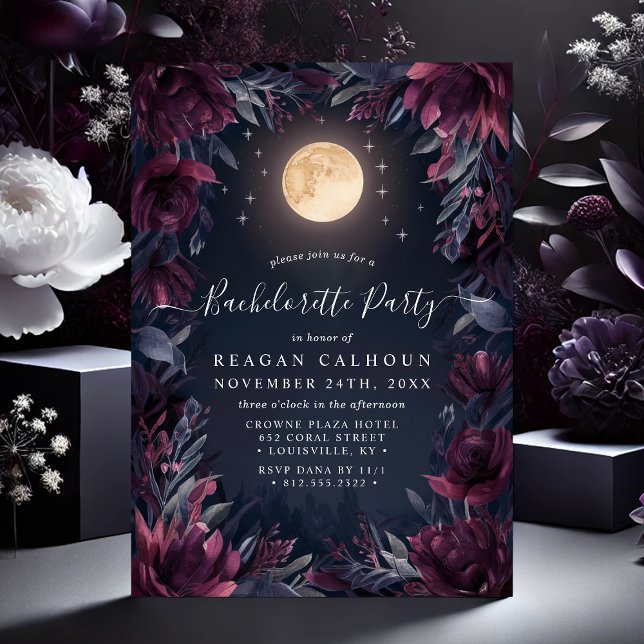 Midnight Garden Moon Bachelorette Party Invitation (Creator Uploaded)