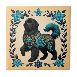 Midnight Garden Newfie Ceramic Tile