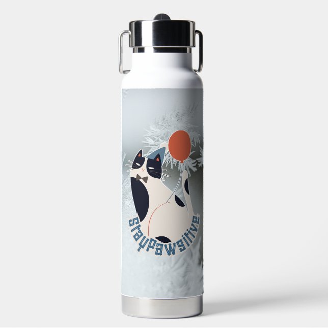 Midnight Garden Stay Pawsitive Tuxedo Cat 20oz Jum Water Bottle (Front)