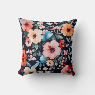 Midnight Garden Symphony Print   Bold Floral Art   Cushion
