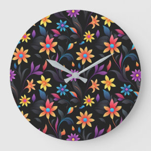 Midnight Garden: Vibrant Floral Fantasy Large Clock