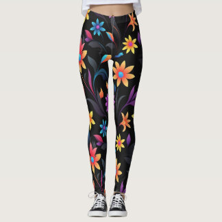 Midnight Garden: Vibrant Floral Fantasy Leggings