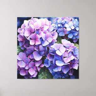 Midnight Garden Violet Hydrangea Watercolor Canvas Print