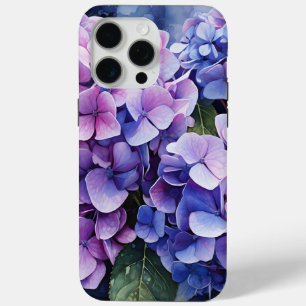 Midnight Garden Violet Hydrangea Watercolor iPhone 15 Pro Max Case
