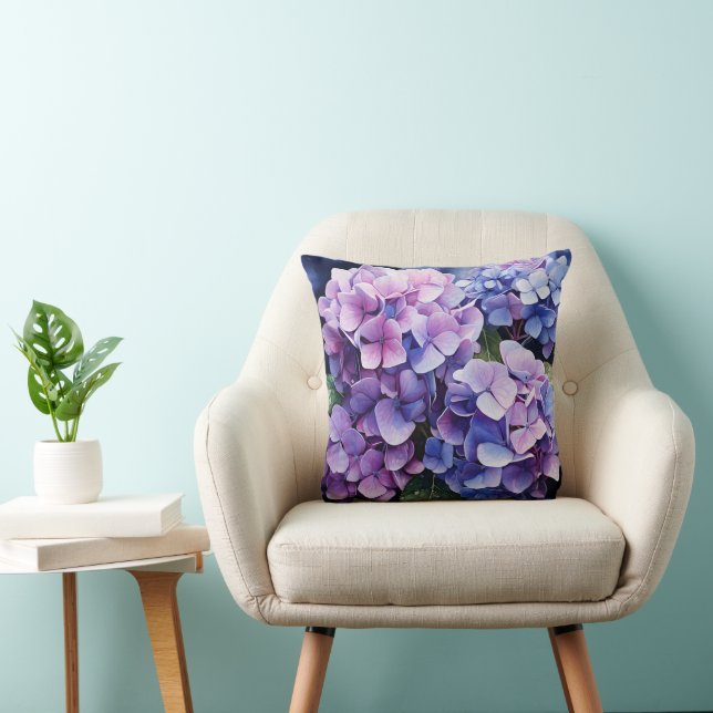 Midnight Garden Violet Hydrangea Watercolor Cushion (Chair)