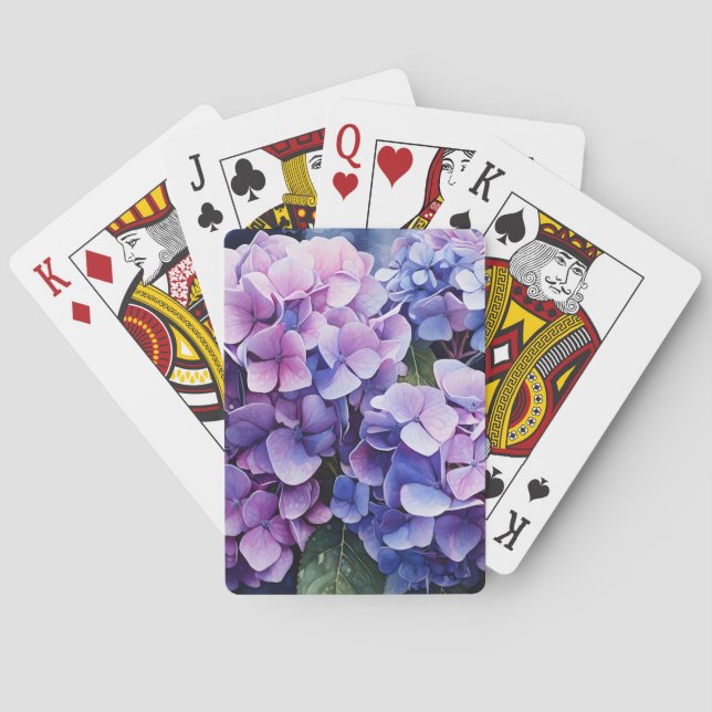 Midnight Garden Violet Hydrangea Watercolor Playing Cards (Back)