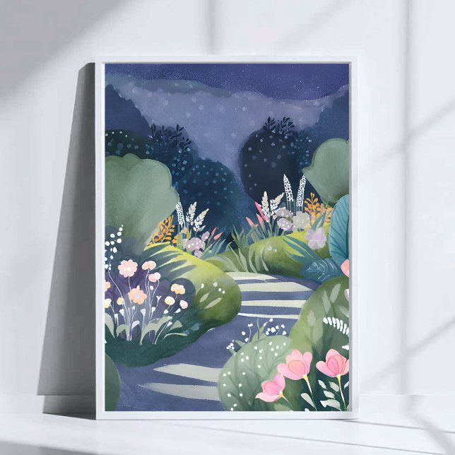 Midnight Garden | Watercolor Floral Path Poster (Creator Uploaded)