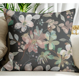 Midnight Garden Watercolors: Ethereal Blooms Cushion