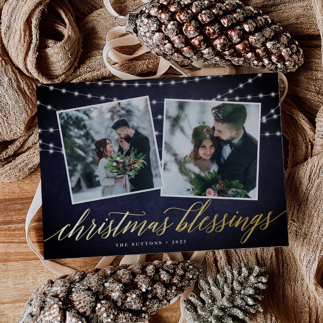 Midnight Garland | Two Photo Foil Holiday Card (Creator Uploaded)