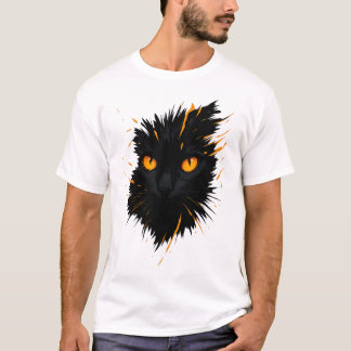 Midnight Gaze – Fiery-Eyed Black Cat Art T-Shirt