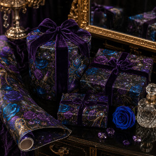 Midnight Glamour Jewel-Toned Floral Beauty  Wrapping Paper