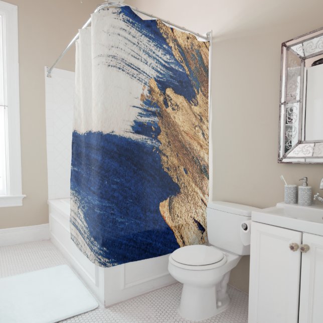 Midnight Gold: Abstract Elegance Shower Curtain (In Situ)