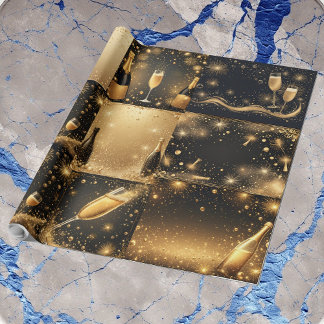 Midnight Gold Champagne Dreams New Year Glittering Wrapping Paper