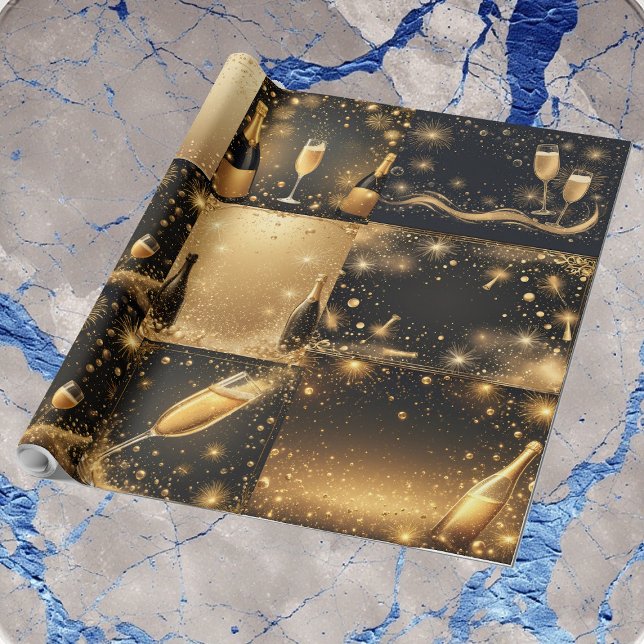 Midnight Gold Champagne Dreams New Year Glittering Wrapping Paper (Midnight Gold Champagne Dreams New Year Glittering Wrapping Paper)