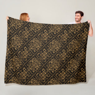 Midnight Gold Damask Elegance Fleece Blanket