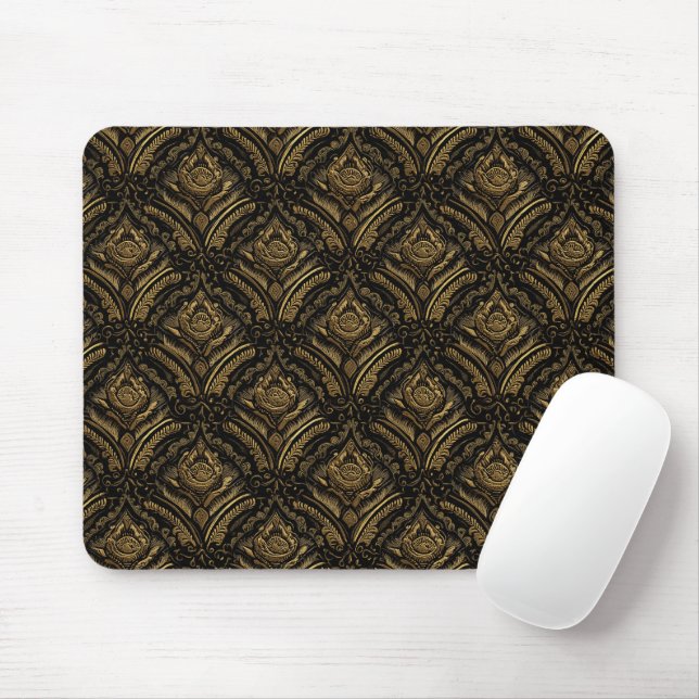 Midnight Gold Damask Elegance Mouse Pad (With Mouse)