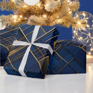 Midnight Gold Deco: Luxurious Navy Blue Geometric  Wrapping Paper