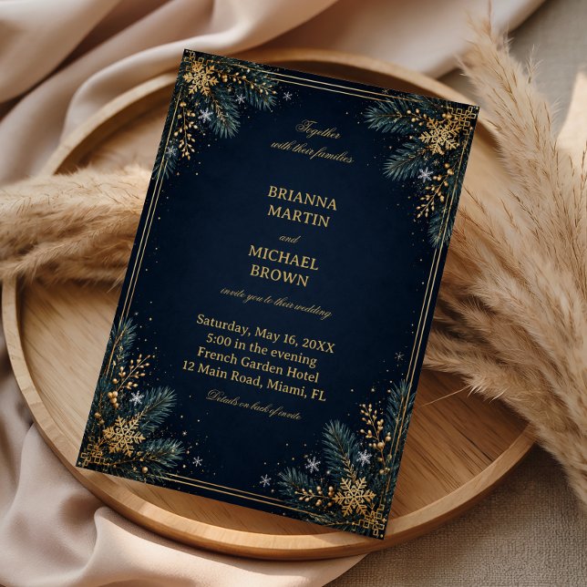 Midnight Gold Evergreen Winter Splendour Invitation (Creator Uploaded)