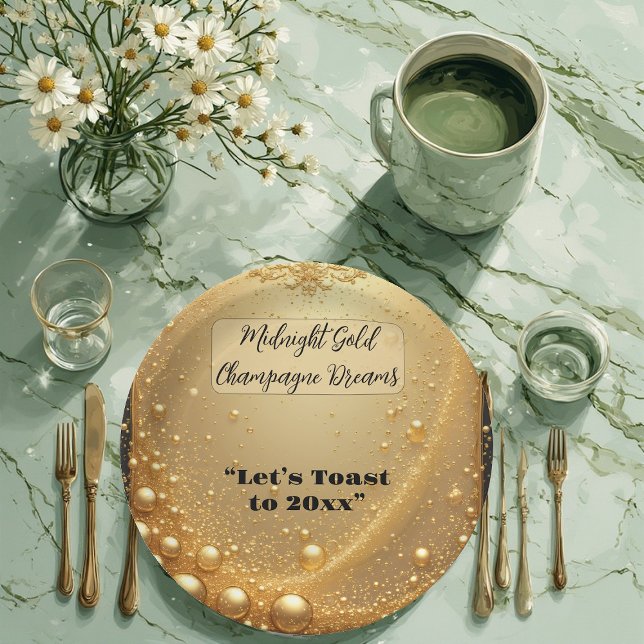 Midnight Gold Faux Champagne Dream Bubbly New Year Paper Plate (Midnight Gold Faux Champagne Dream Bubbly New Year Paper Plates)