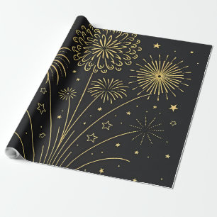 Midnight Gold Fireworks Wrapper Wrapping Paper