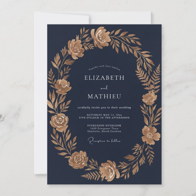 Midnight Gold Foliage Eucalyptus Wedding Invitation (Front)
