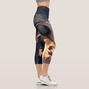 Midnight Gold Liquid Marble Capri Leggings