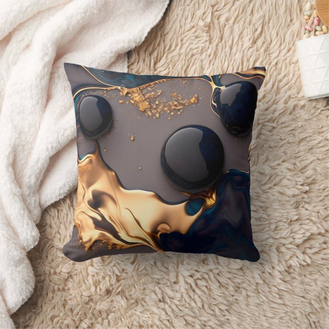 Midnight Gold Liquid Marble Cushion (Blanket)