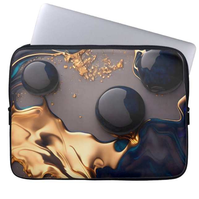Midnight Gold Liquid Marble Laptop Sleeve (Front)