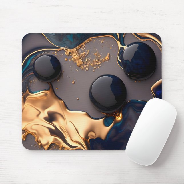 Midnight Gold Liquid Marble Mouse Pad (With Mouse)