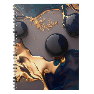 Midnight Gold Liquid Marble Notebook