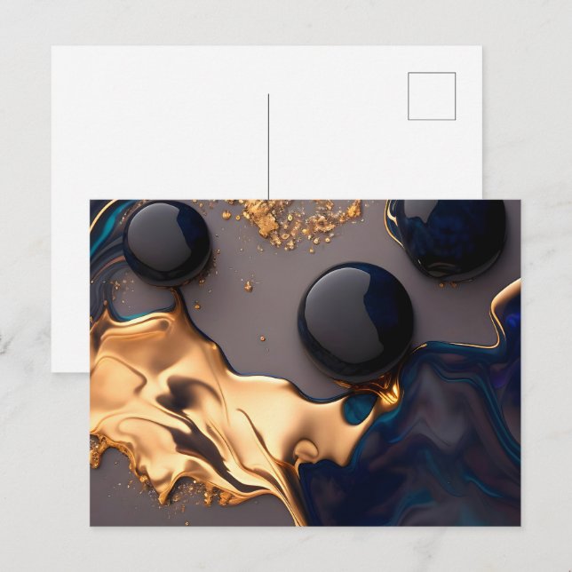 Midnight Gold Liquid Marble Postcard (Front/Back)